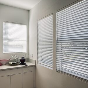 Cordless faux wood blinds